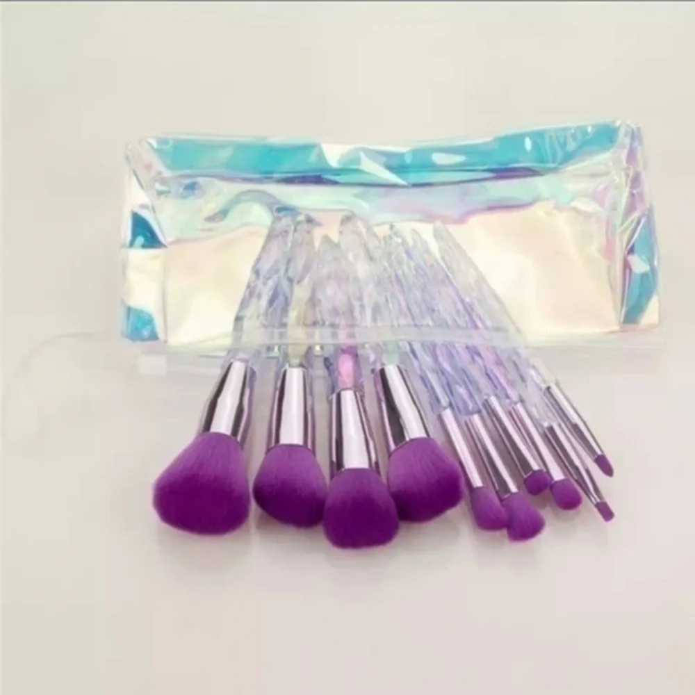 PURPLE 10pc Crystal Makeup Brush Set